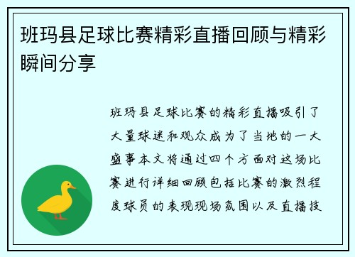 班玛县足球比赛精彩直播回顾与精彩瞬间分享